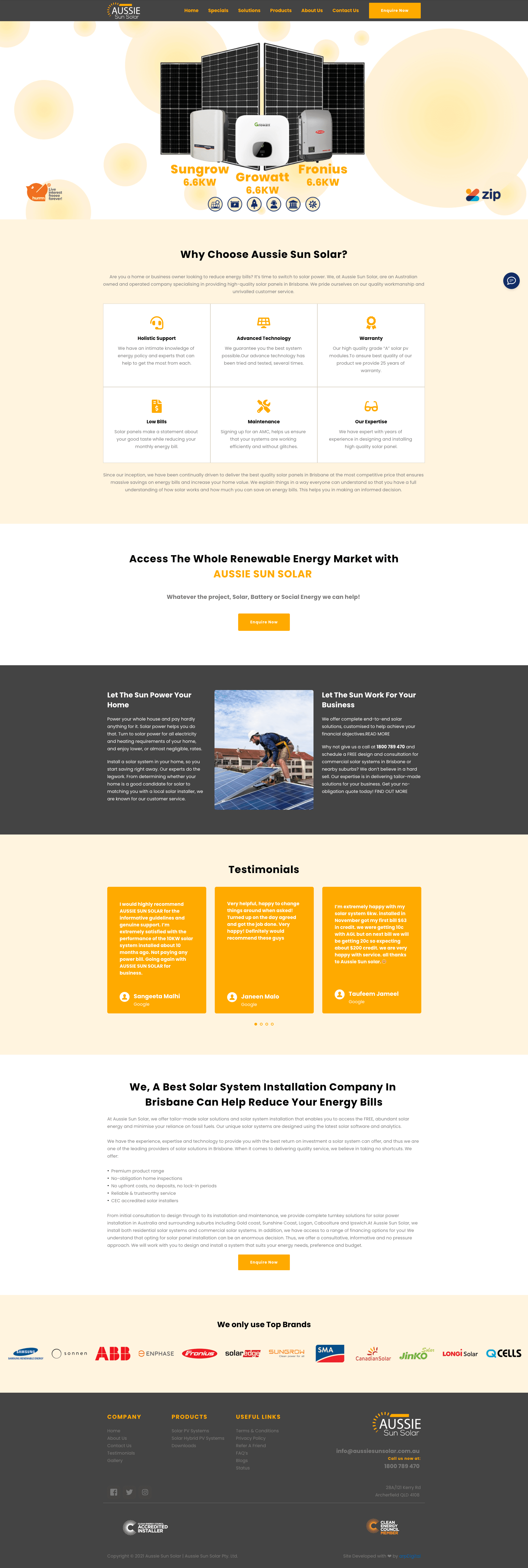 Aussie Sun Solar - Full Website Screenshot